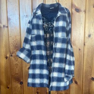 Tribal Navy and White Plaid Jacket sportswear flannel fall button up size medium